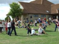 village hall and residents on a funday