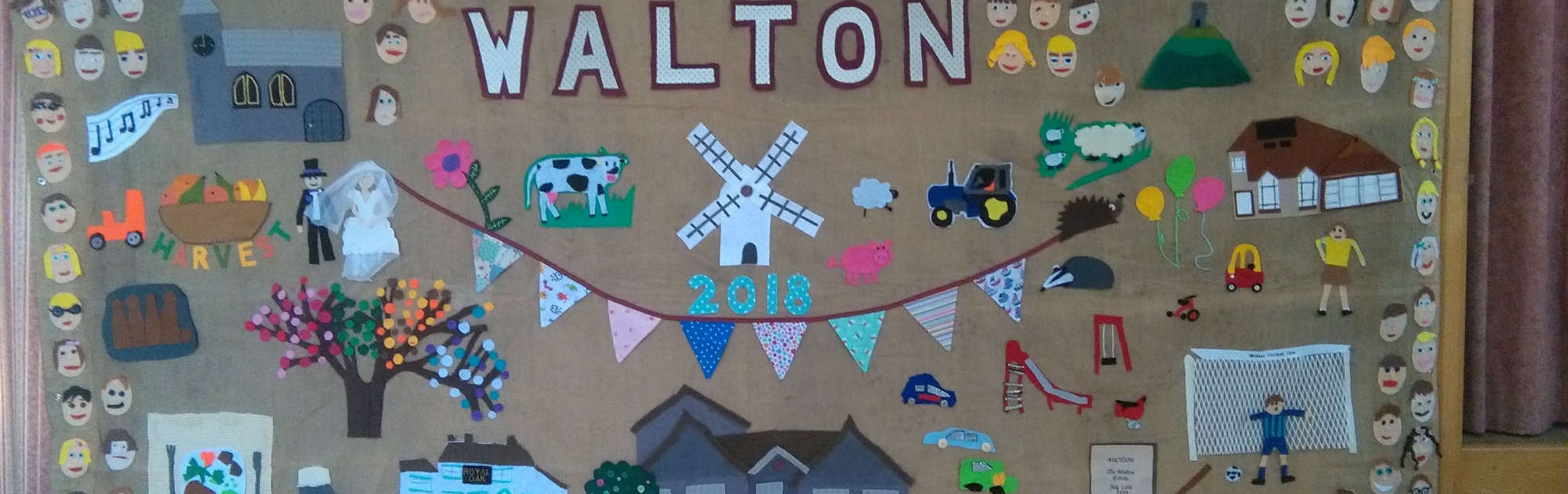 patchwork wall hanging of Walton by school children